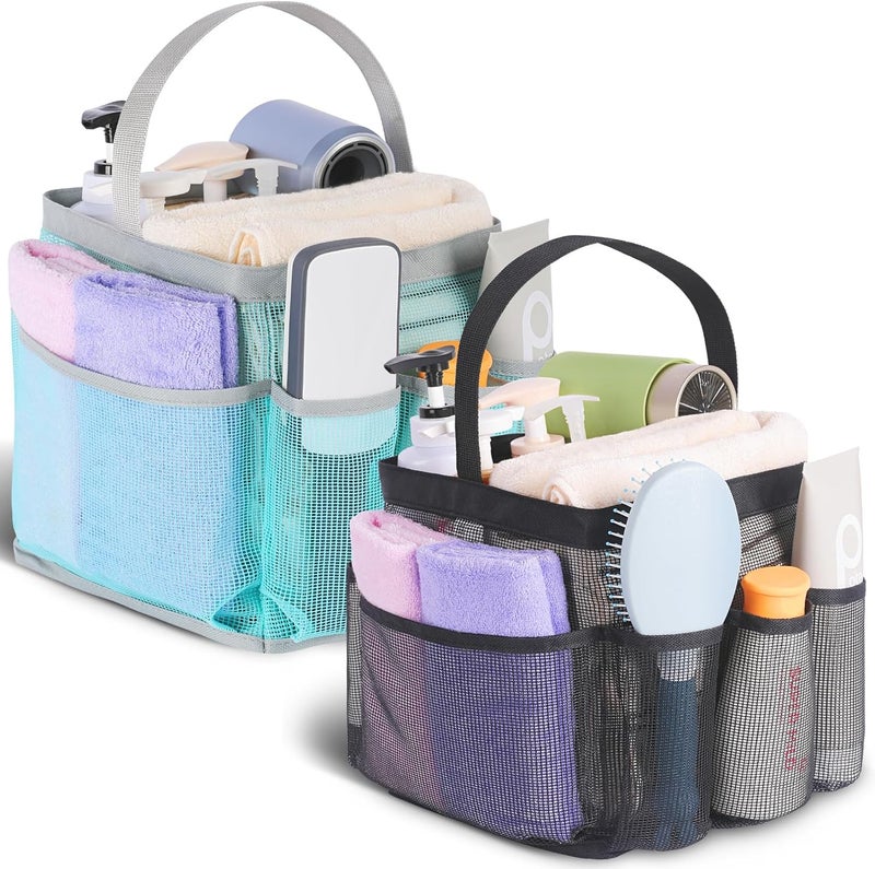 EUDELE 2 Pack Mesh Shower Caddy Portable for College Dorm Room Essentials, Shower Caddy Dorm with 8-Pocket Large Capacity,Shower Bag for Beach,Swimming,Gym - Image 1